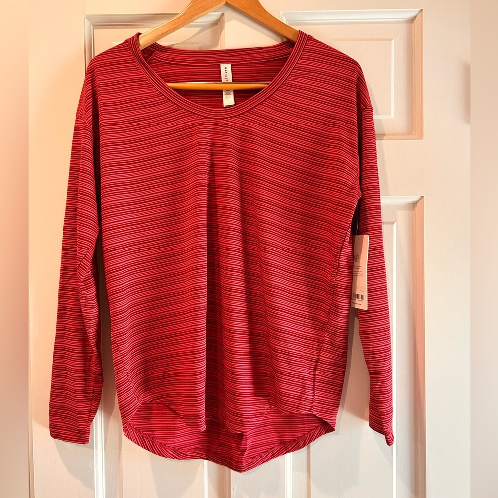 Athleta cloud light stratus striped top in Medium. Raspberry red.
